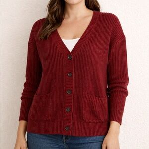 Forever 21 Maroon Button Up Knit Cardigan